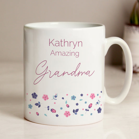 Personalised Amazing Floral mug with pink script and floral border