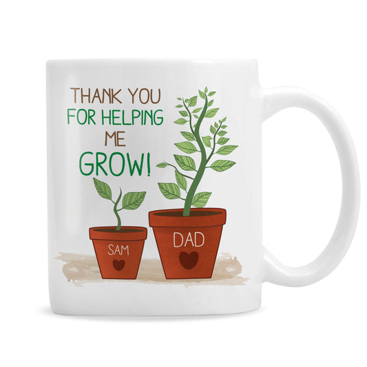 Personalised Helping Me Grow mug with plant pot design