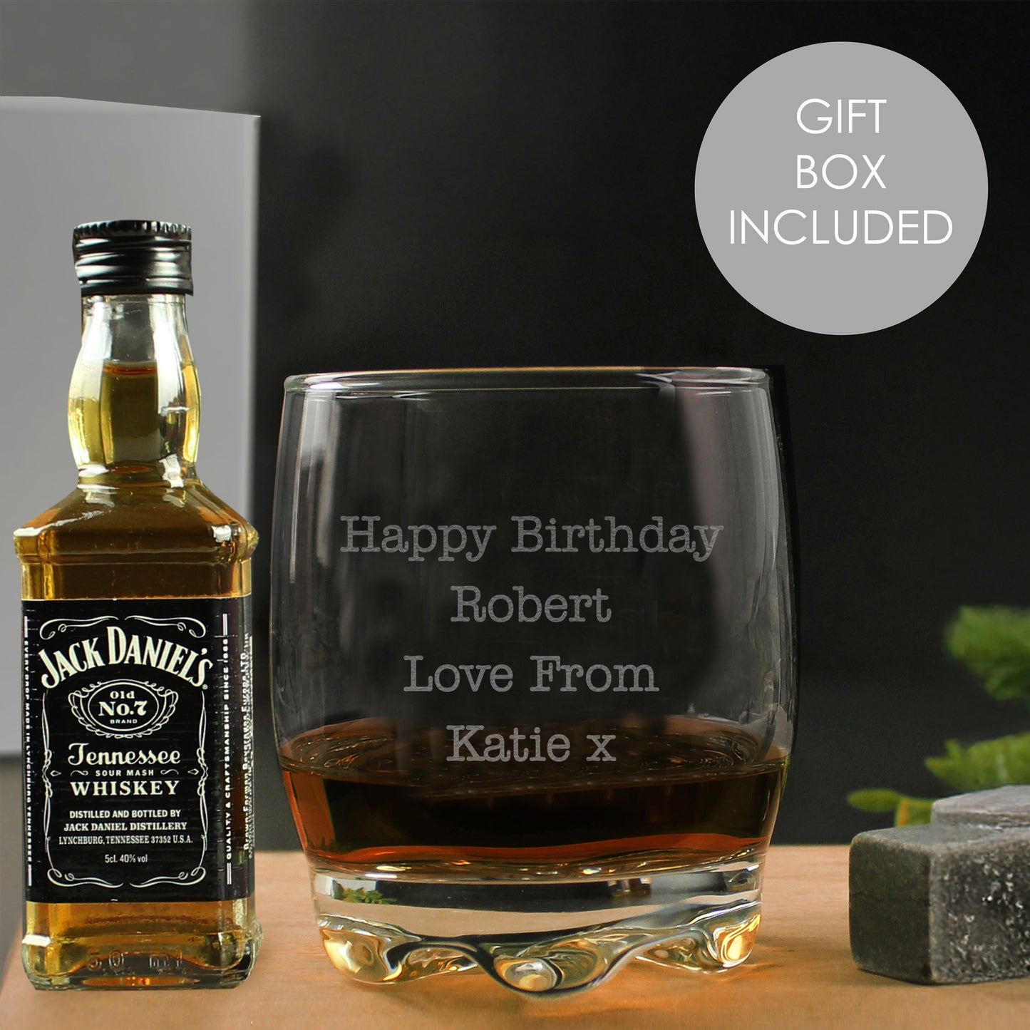 Personalised Free Text Tumbler and Whiskey Miniature Set from Heartfelt Gifts