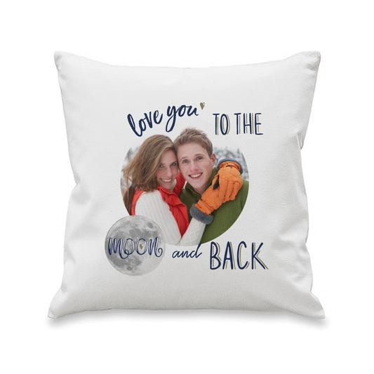 Personalised Moon and Back photo cushion on white background