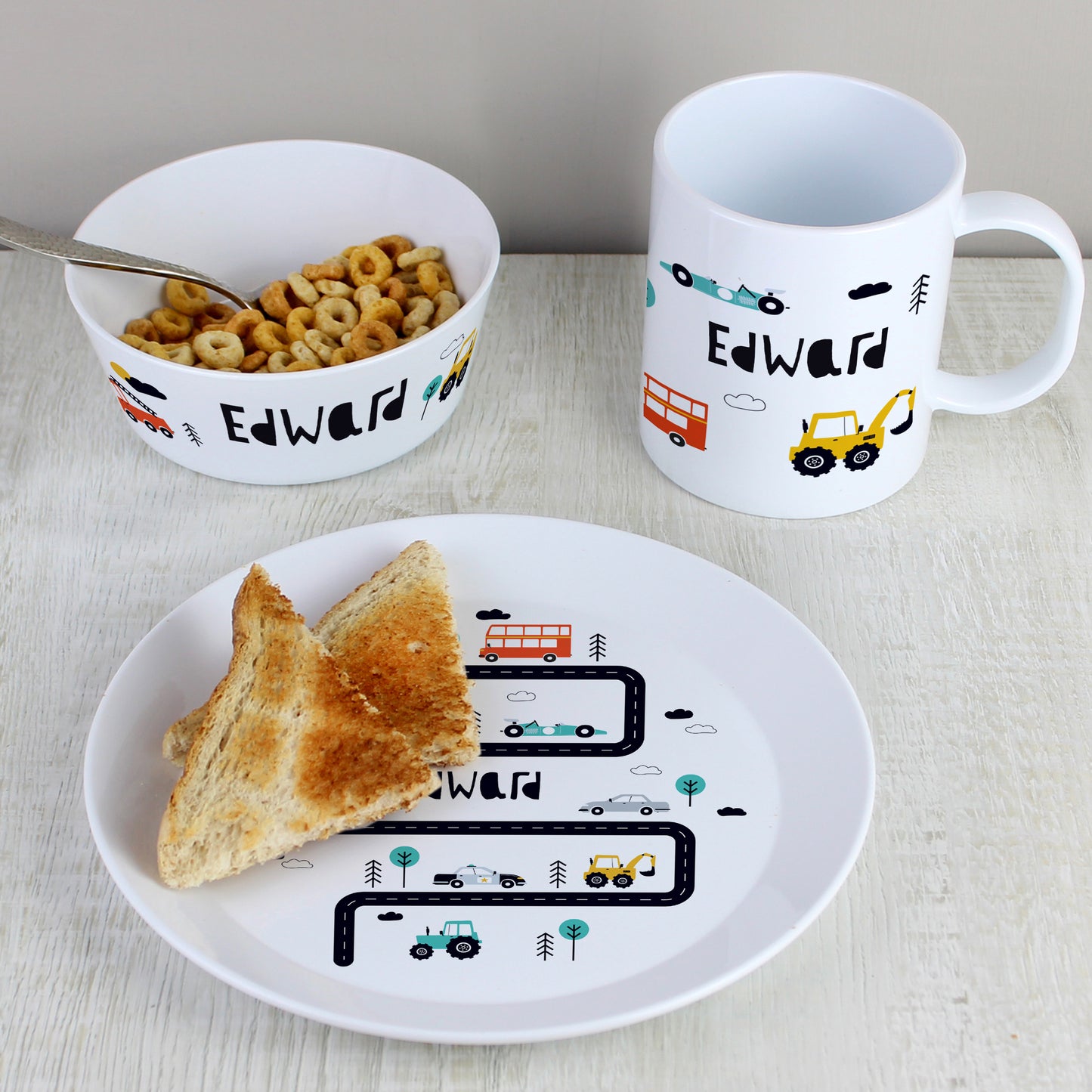 Personalised Little Car Plastic Breakfast Set from Heartfelt Gifts