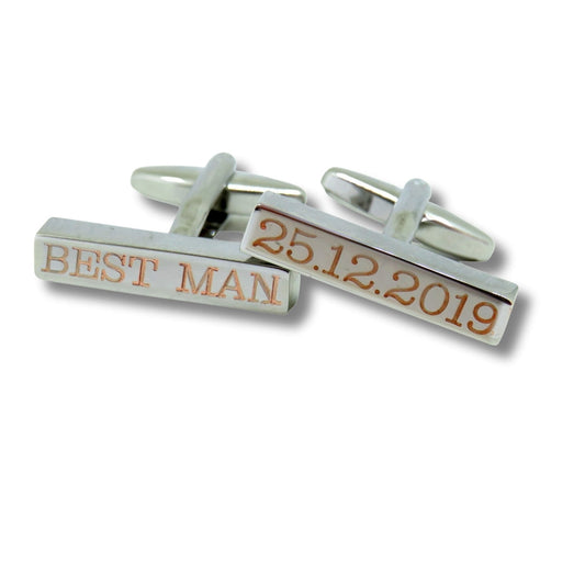 Personalised Clarendon bar cufflinks with example engraving