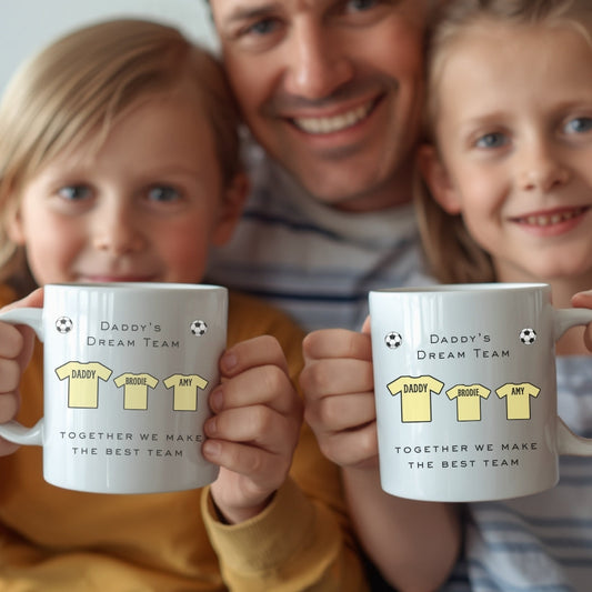 Daddy's Team family football-themed ceramic mug