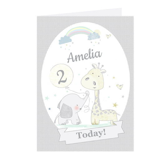 Personalised Hessian Giraffe & Elephant Card - image 2