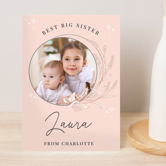 Personalised Pink Wreath Photo Upload Greeting Card - image 2