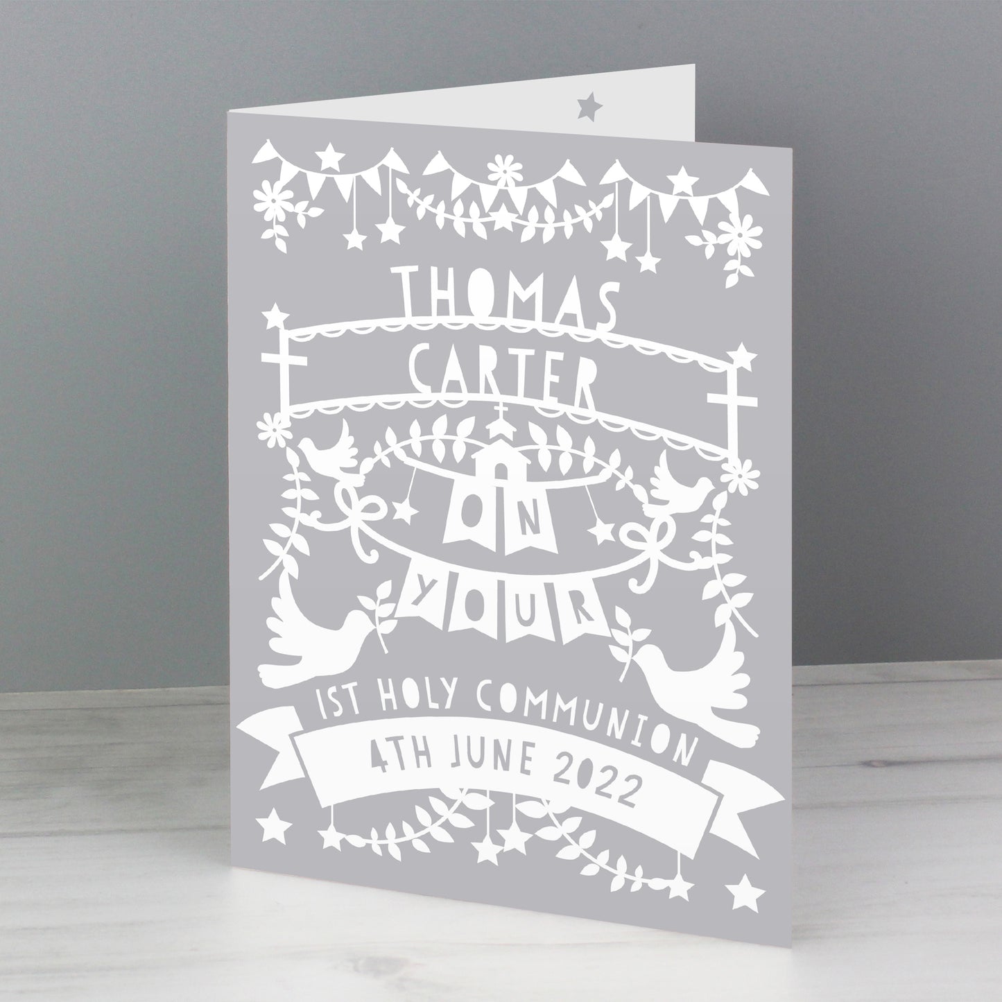 Personalised Grey Papercut Style Card - image 6