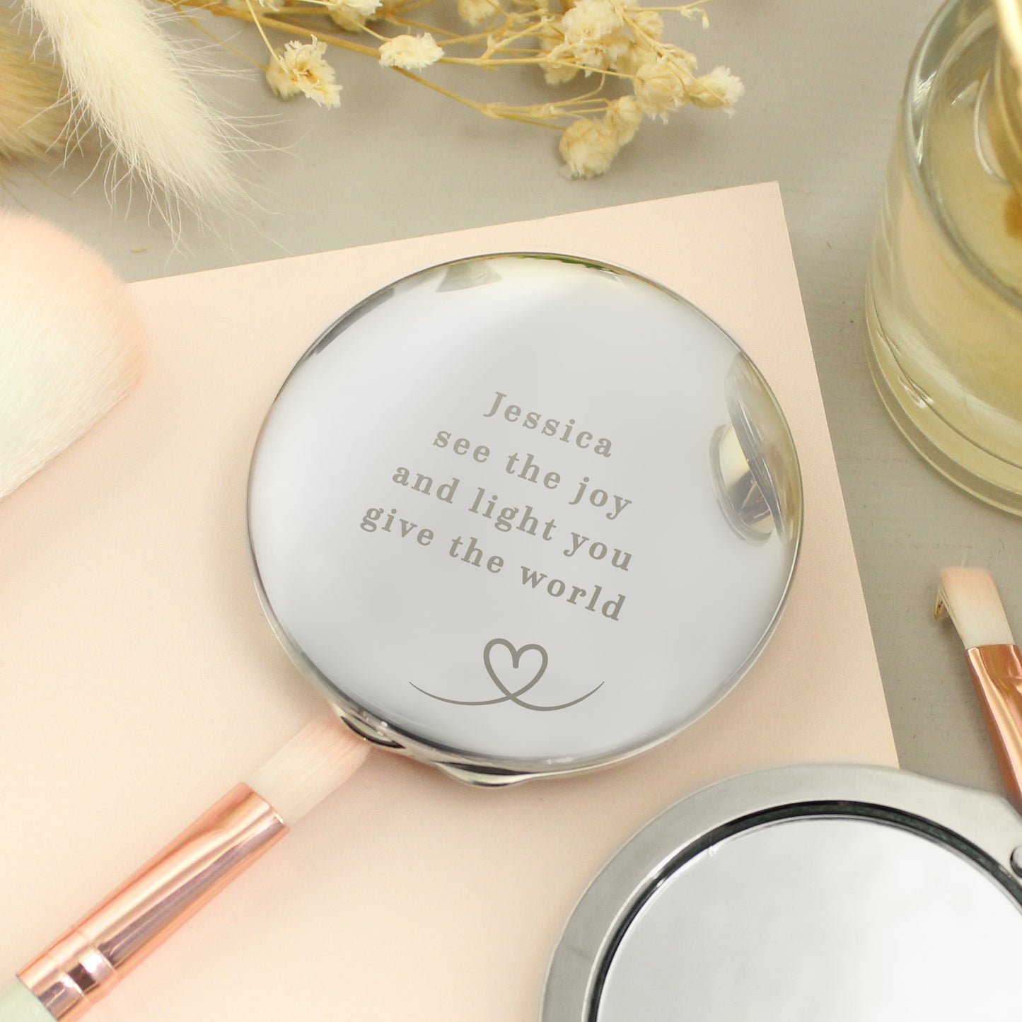 Personalised Heart Round Compact Mirror – Birthday Valentine's Gift for Her - image 3