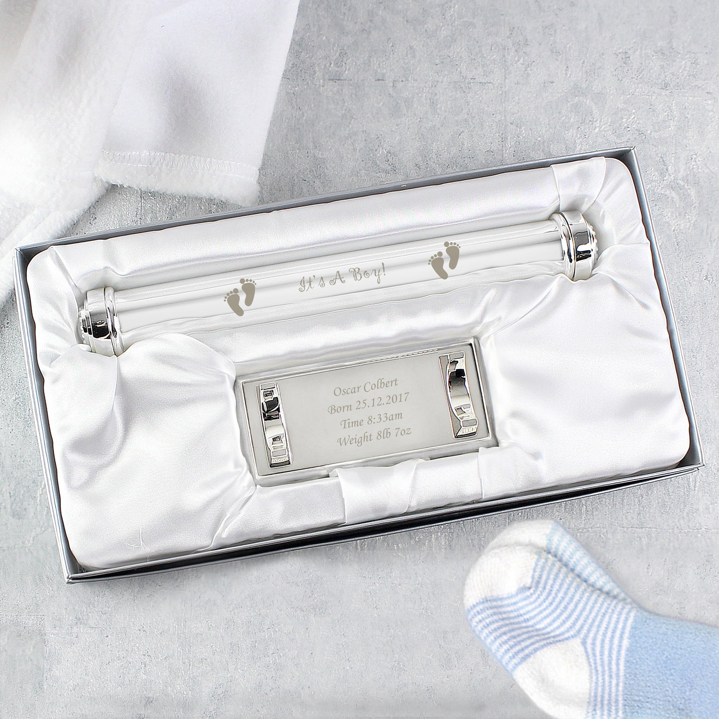 Personalised Its A Boy Silver Plated Certificate Holder - image 3