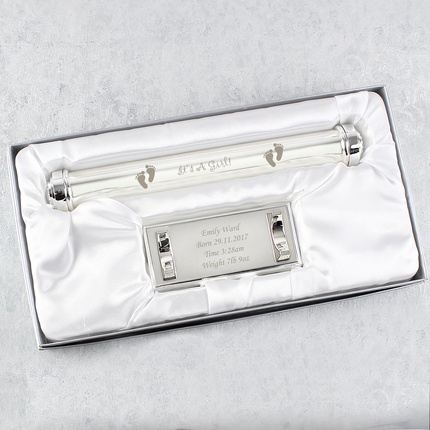 Personalised Its A Girl Silver Plated Certificate Holder - image 5