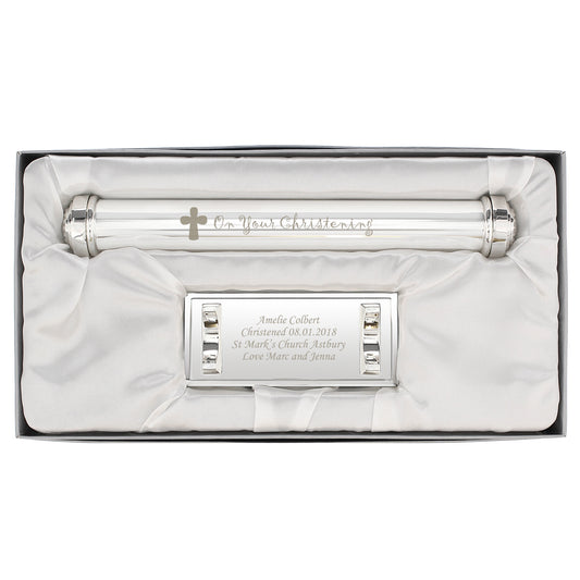 Personalised Christening Cross Silver Plated Certificate Holder - image 2