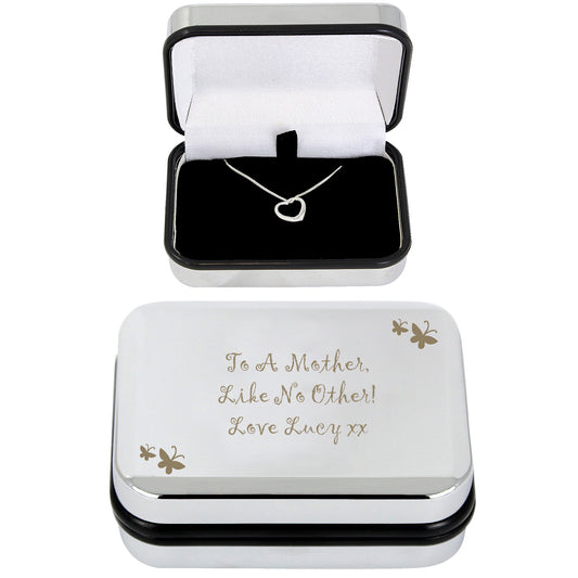 Personalised Butterfly Sterling Silver Heart Necklace and Box - image 2