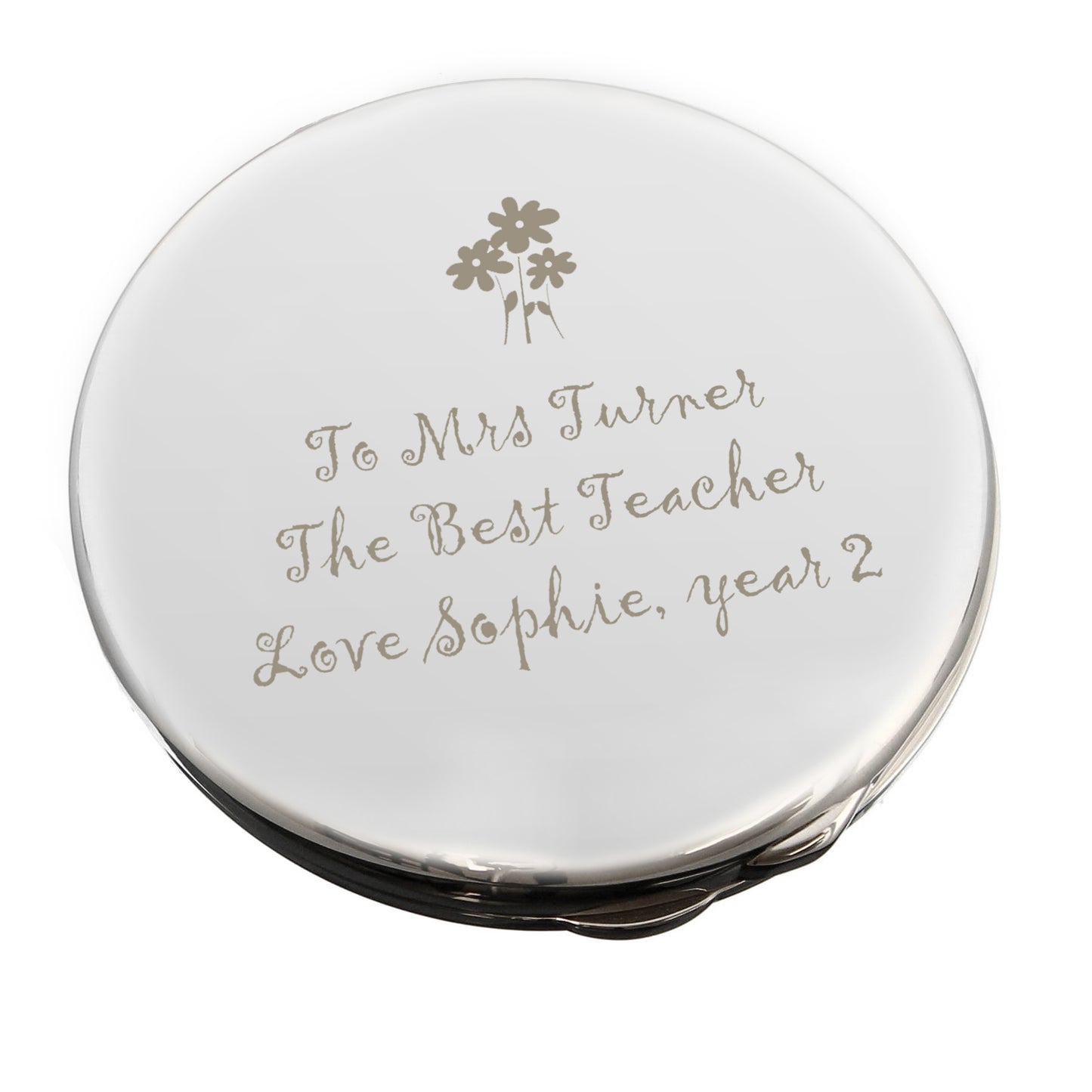 Personalised Flower Teachers Round Compact Mirror - image 2