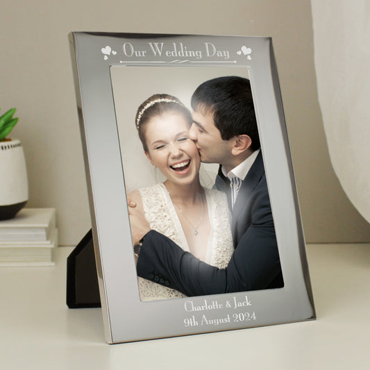 Personalised Silver 5x7 Decorative Our Wedding Day Photo Frame - image 2