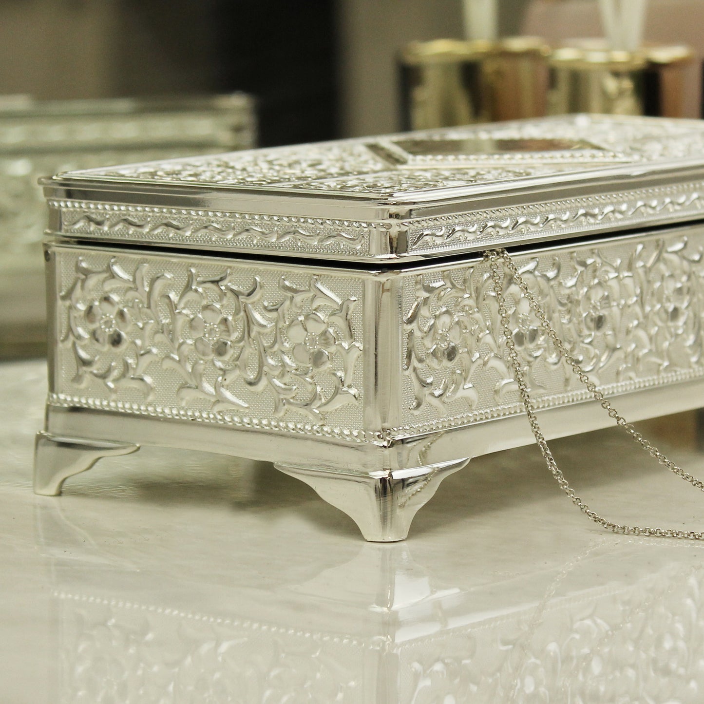 Personalised Swirls & Hearts Antique Silver Plated Jewellery Box - image 8
