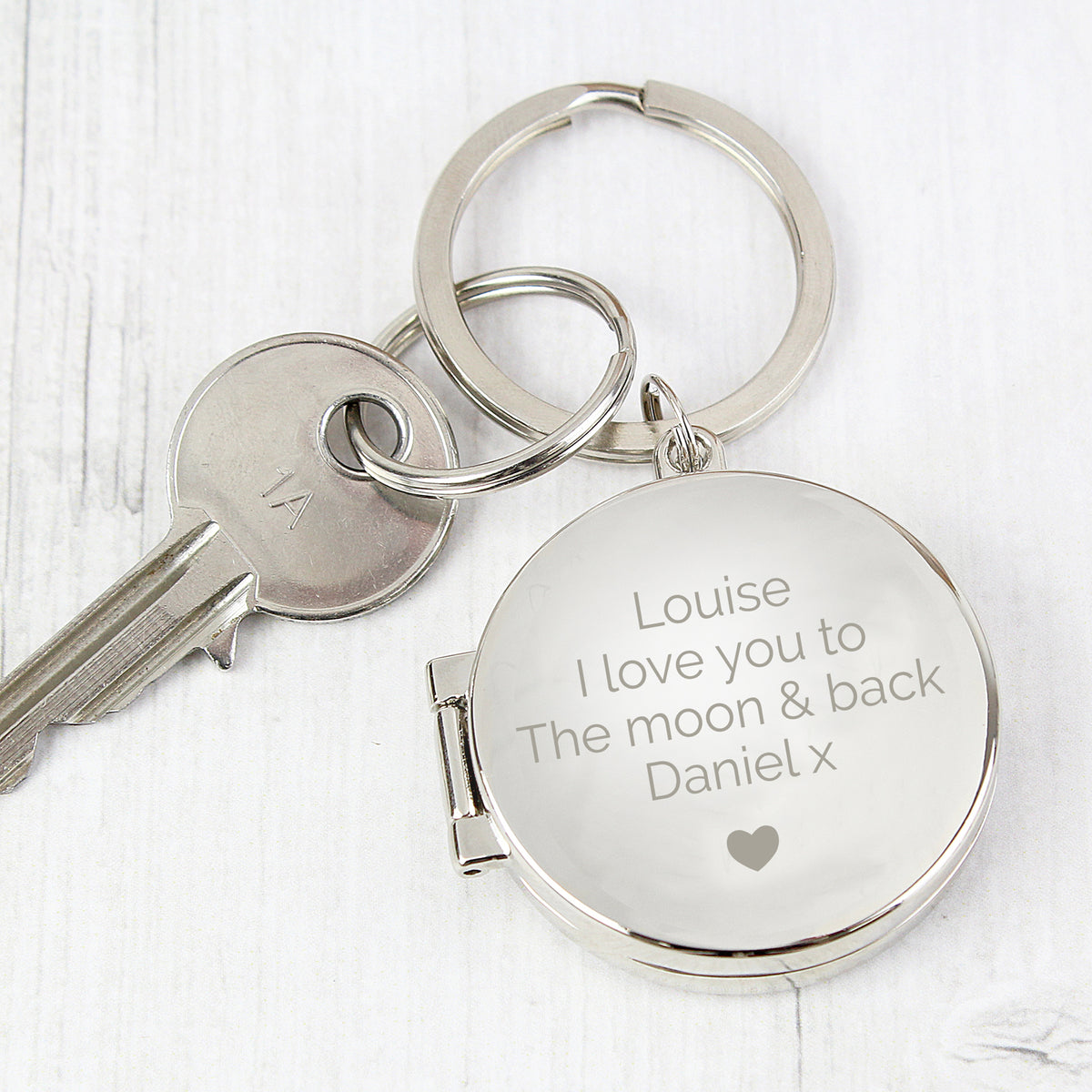 Personalised Heart Motif Round Photo Keyring from Heartfelt Gifts