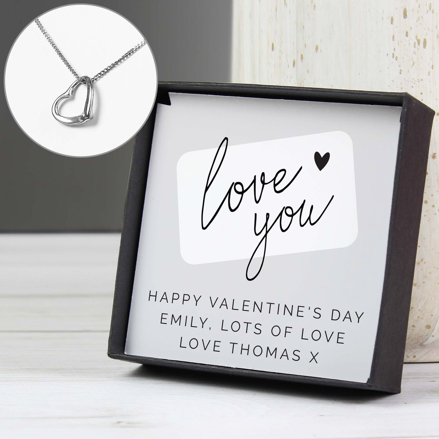 Personalised Love you Sterling Silver Heart Necklace and Box - image 3