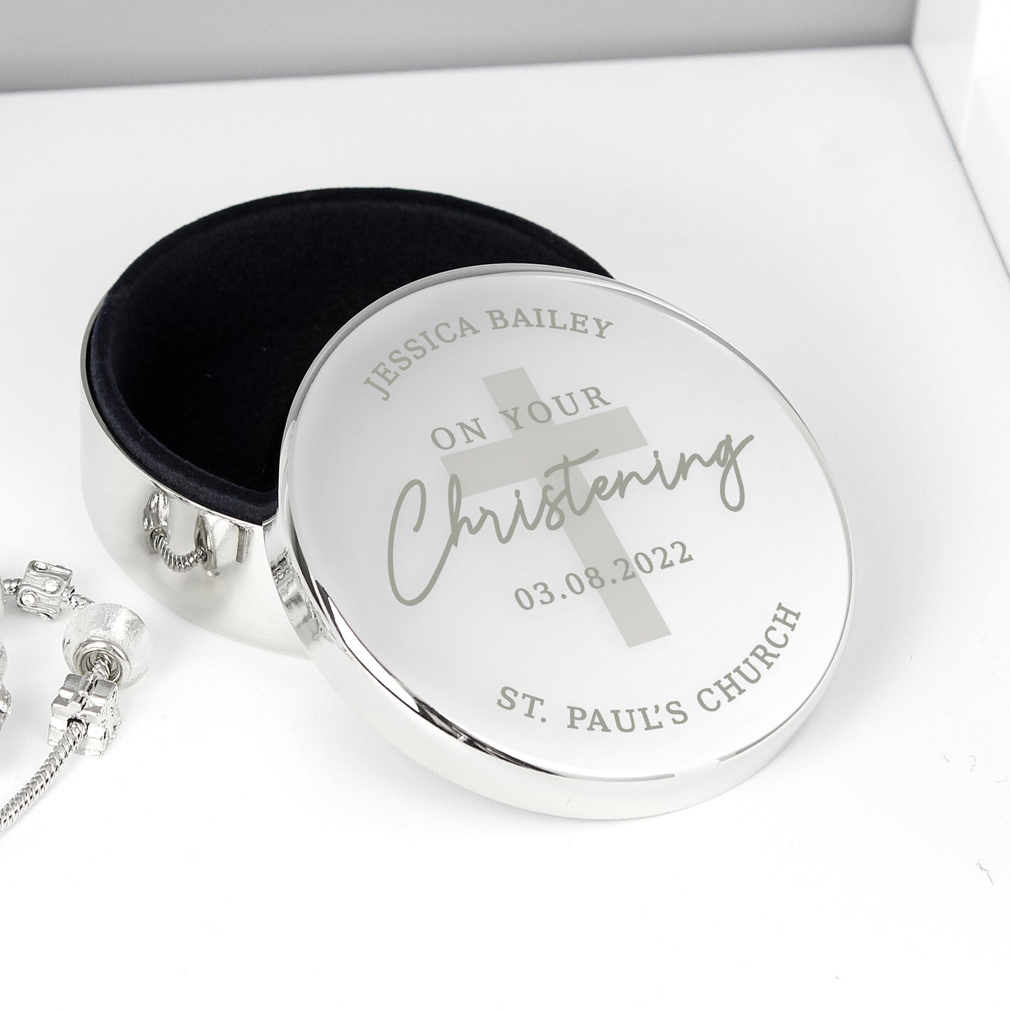 Personalised Christening Round Trinket Box - image 2