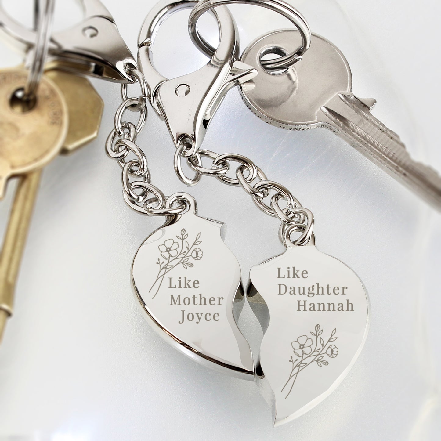 Personalised Floral Mother Daughter Two Heart Keyring - image 3