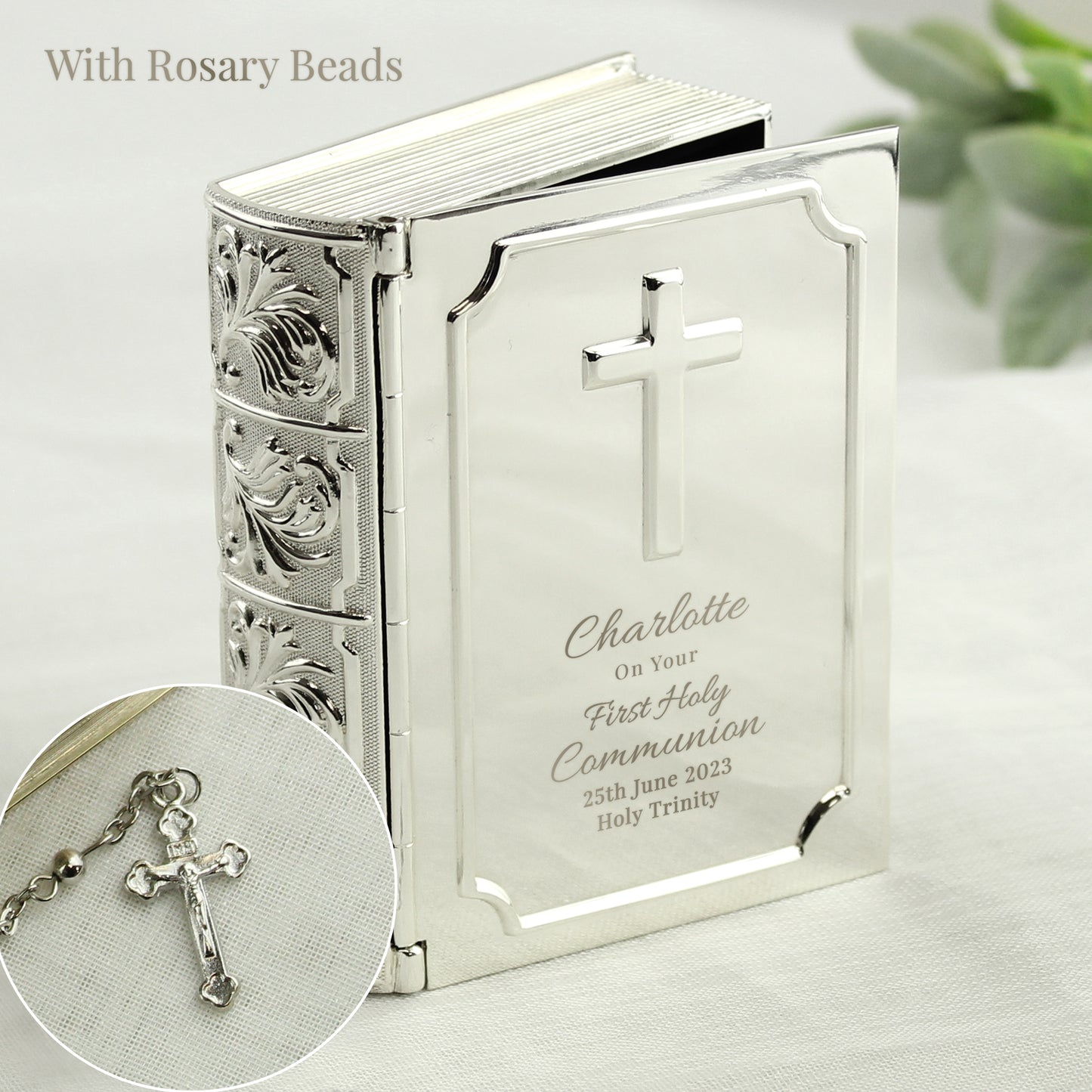 Personalised First Holy Communion Bible Trinket Box with Rosary Beads - image 6