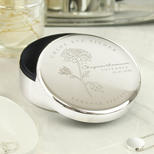 Personalised November Birth Flower Round Trinket Box - image 3