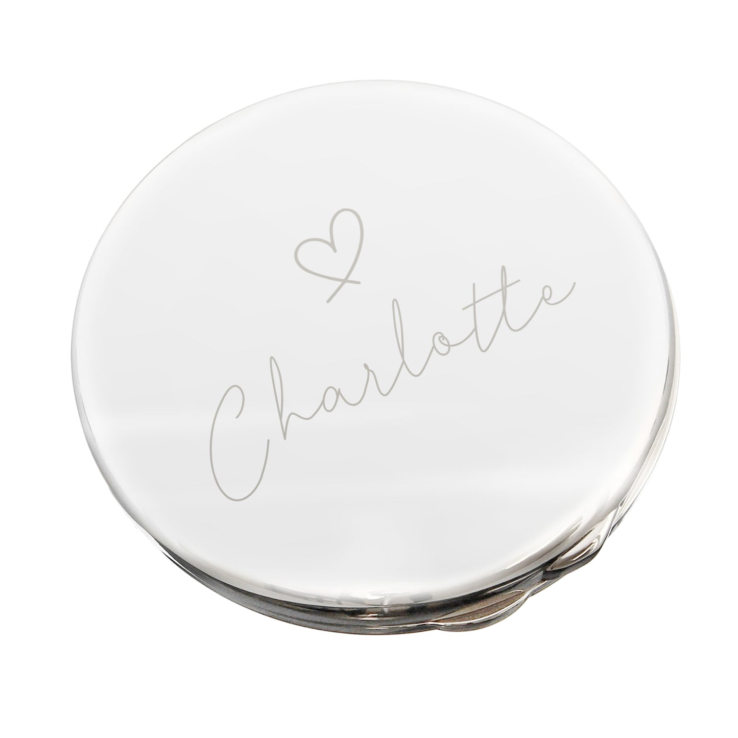 Personalised Silver Heart Motif Round Compact mirror - image 5