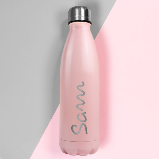 Personalised Name Only Pink Metal Insulated Drinks Bottle - image 2