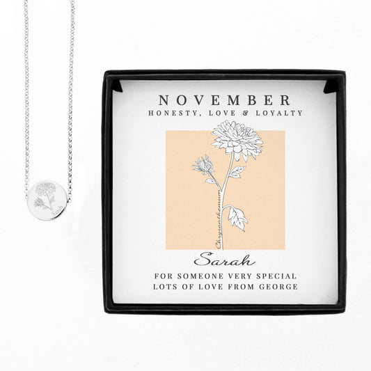 Personalised November Birth Flower Necklace and Box - image 5