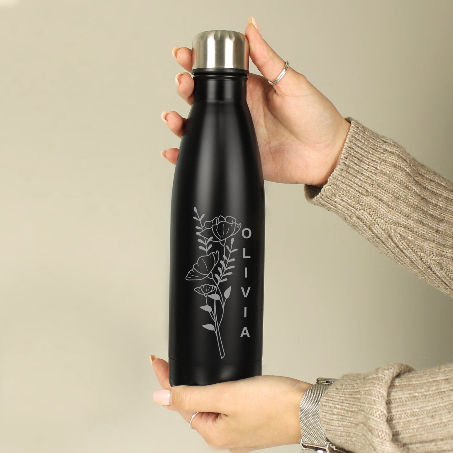 Personalised Floral Black Metal Insulated Drinks Bottle - image 6
