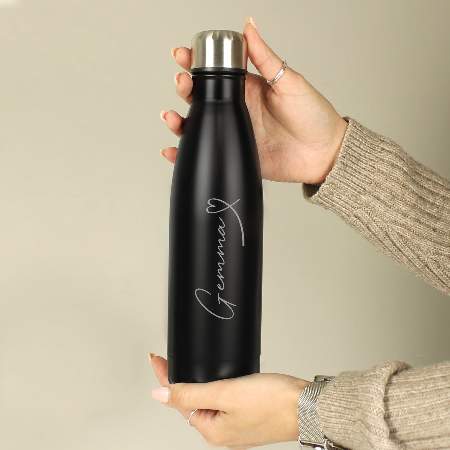 Personalised Heart Black Metal Insulated Drinks Bottle - image 6