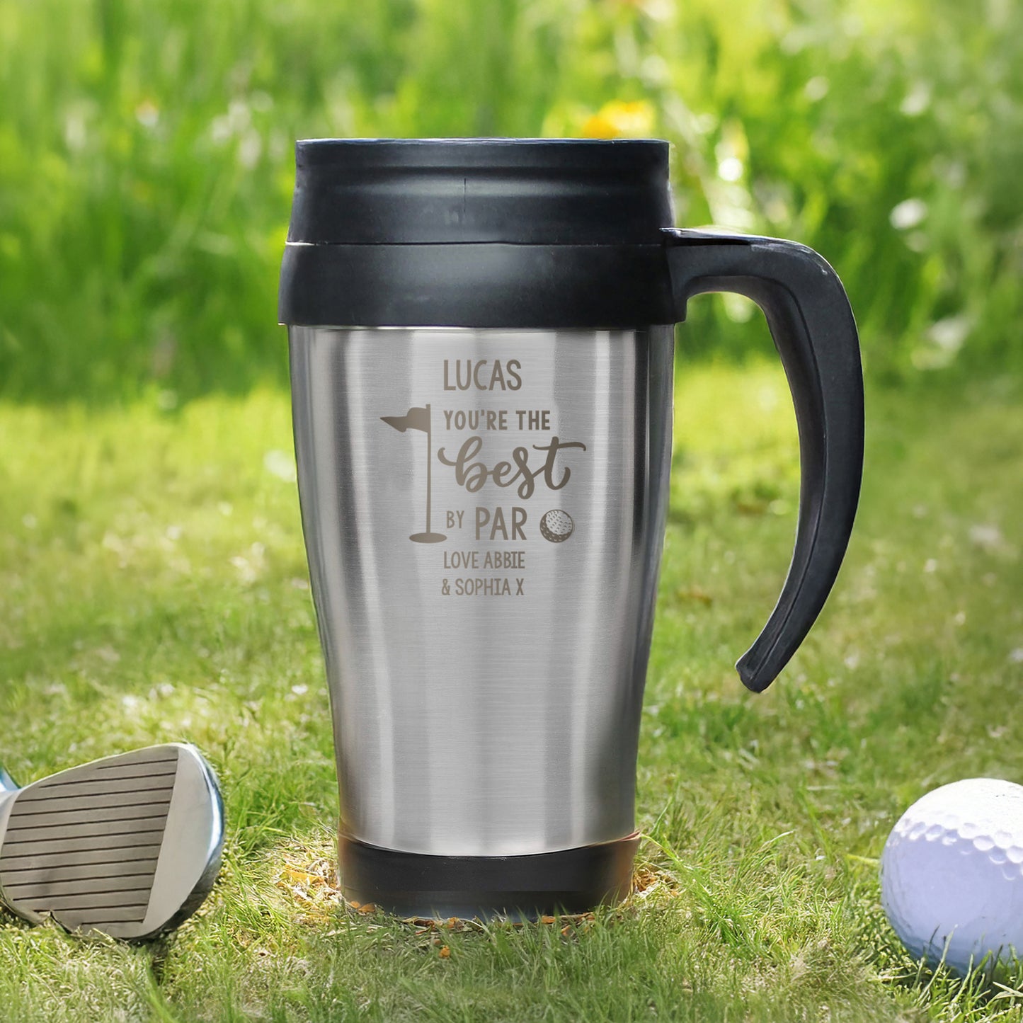 Personalised Best by Par Golf Travel Mug – Golfer Father's Day Birthday Gift - image 3