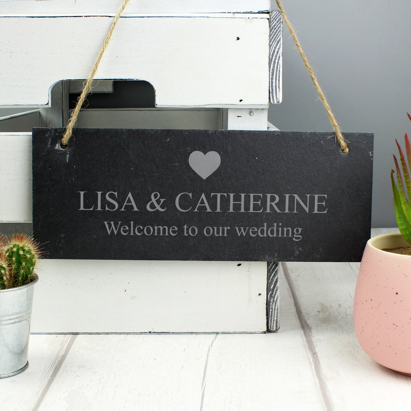 Personalised Heart Motif Hanging Slate Plaque - image 2