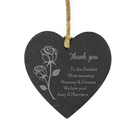 Personalised Rose Slate Heart Decoration - image 2