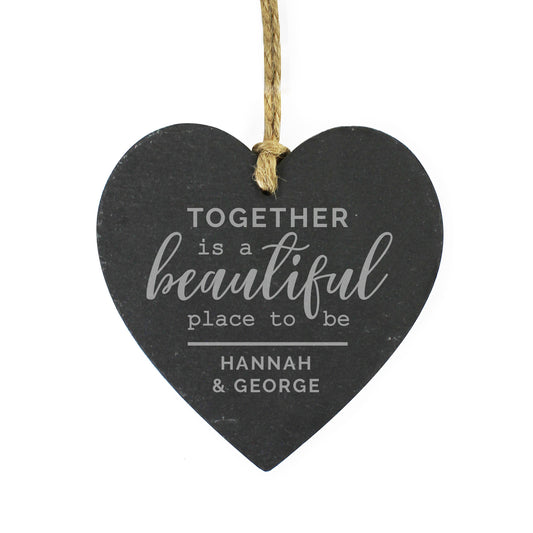 Personalised Together Slate Heart Decoration - image 2