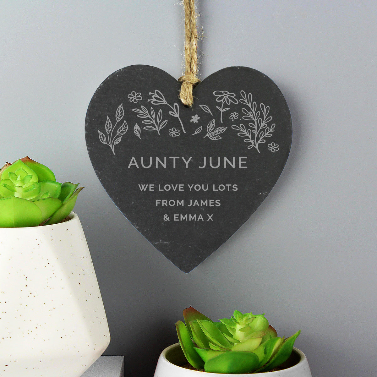 Personalised Engraved Botanical Slate Heart Decoration - image 3