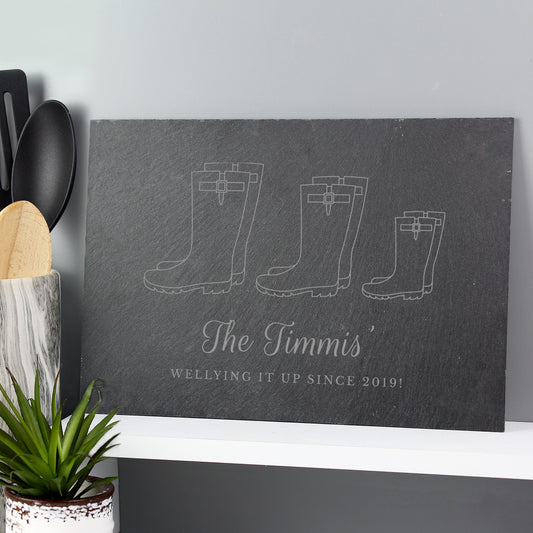 Personalised Welly Boot Family of Three Slate - image 3