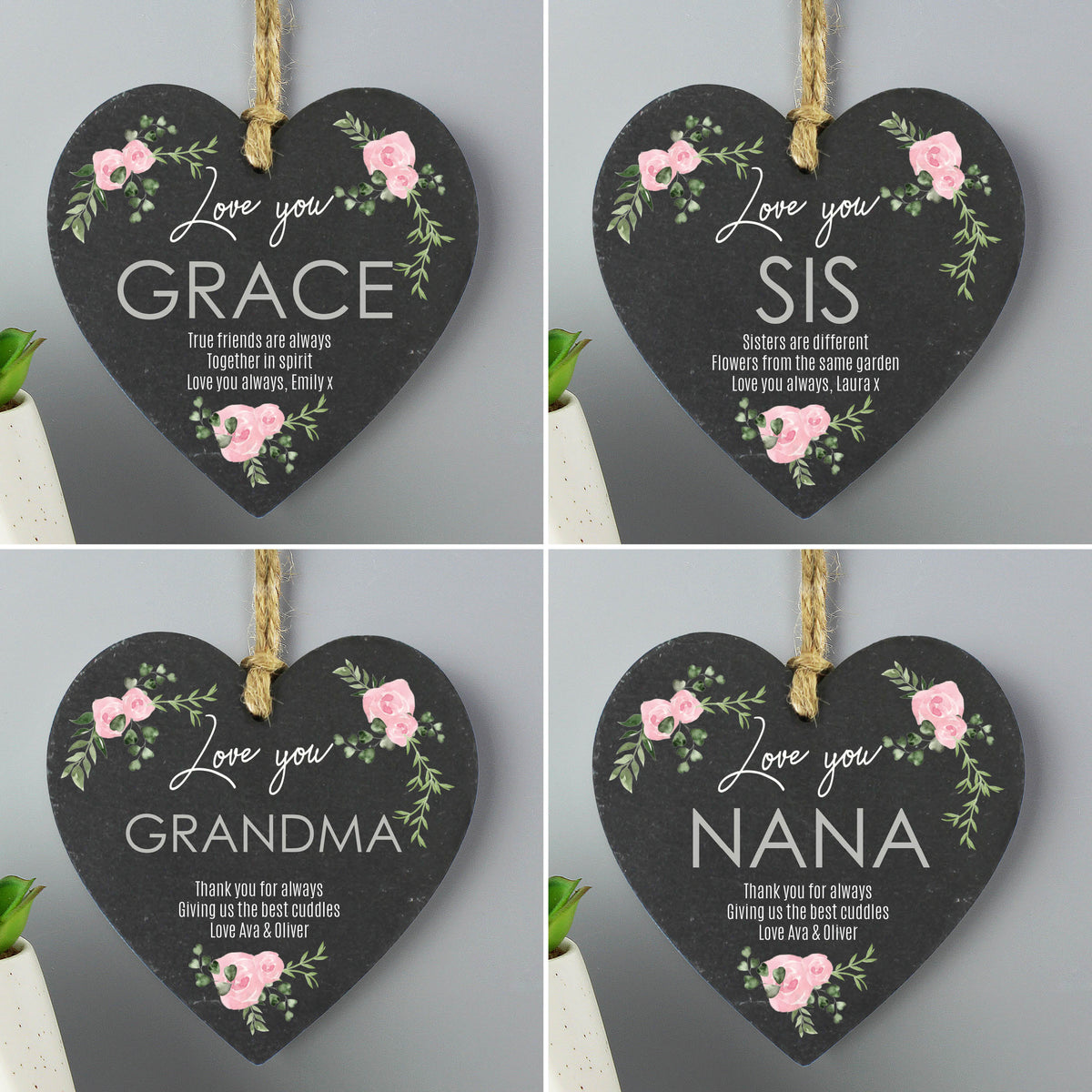 Personalised Abstract Rose Printed Slate Heart Decoration - image 3