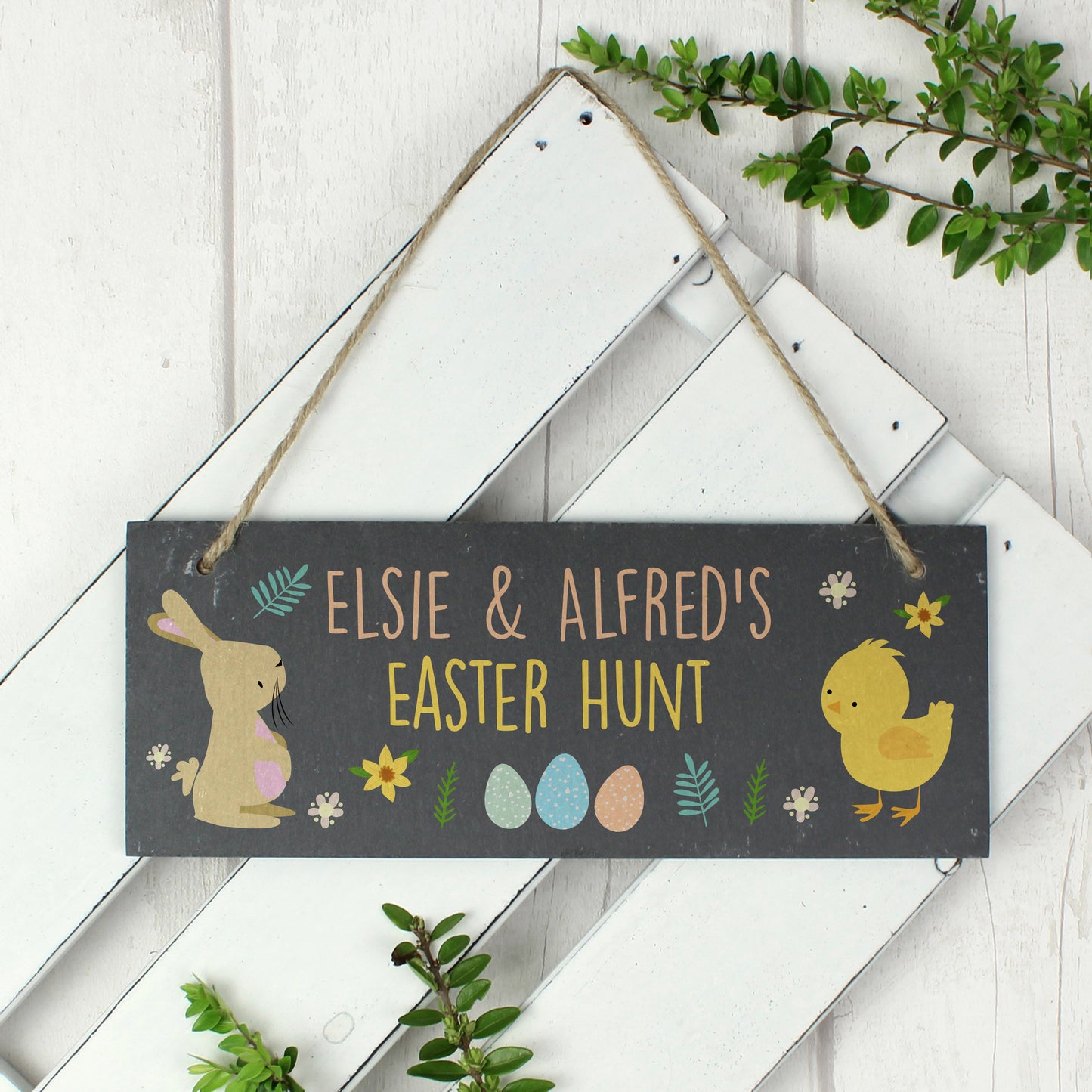 Personalised Easter Egg Hunt Slate Hanging Sign from Heartfelt Gifts