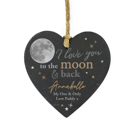 Personalised Moon and Back Slate Heart Decoration - image 5
