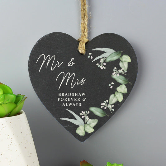 Personalised Botanical Slate Heart Decoration - image 2