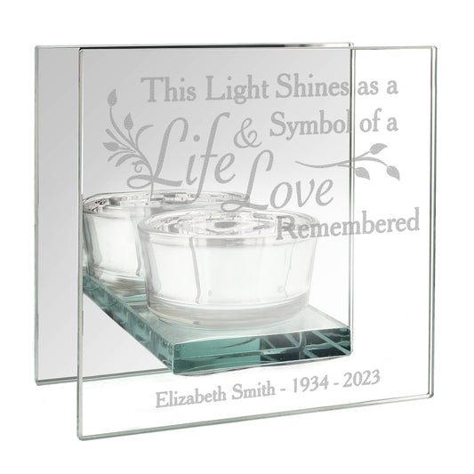 Personalised Life & Love Mirrored Glass Tea Light Candle Holder - image 4