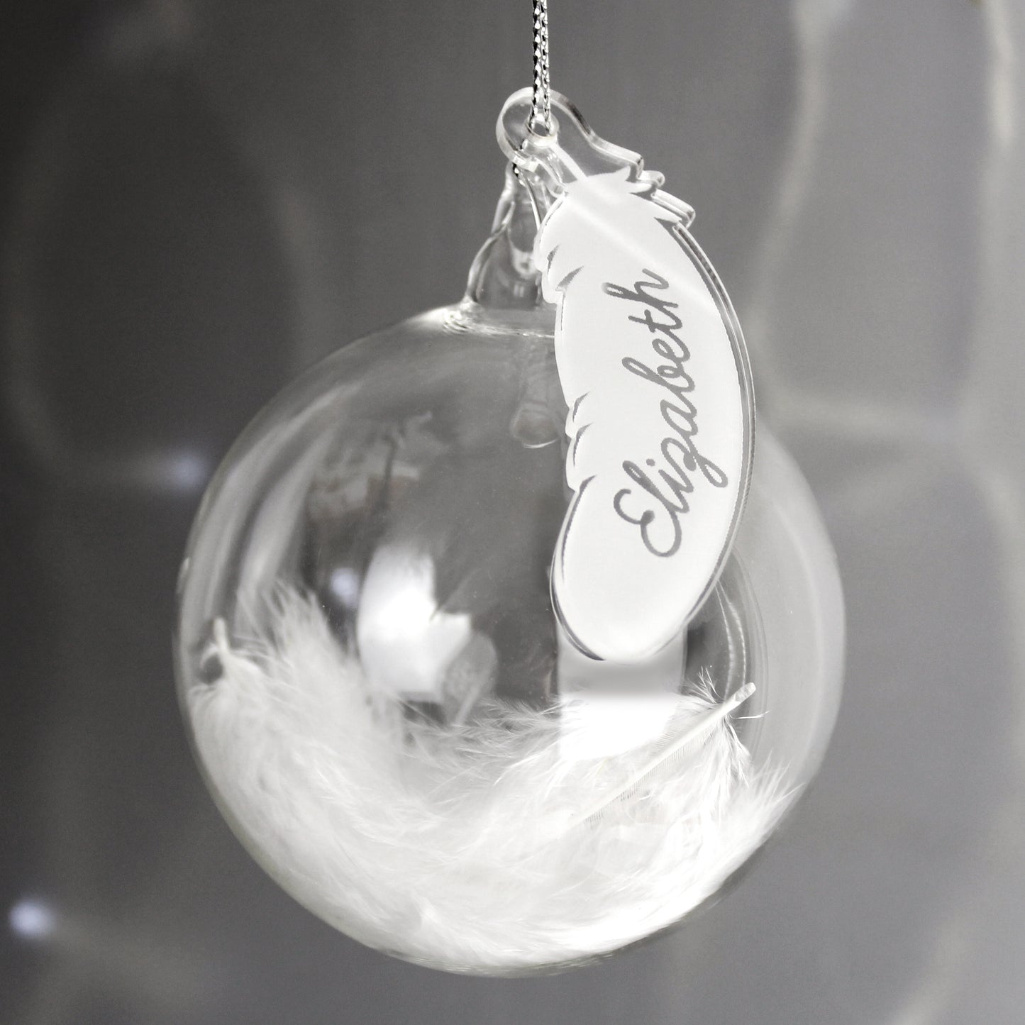 Personalised White Feather Glass Bauble - image 3