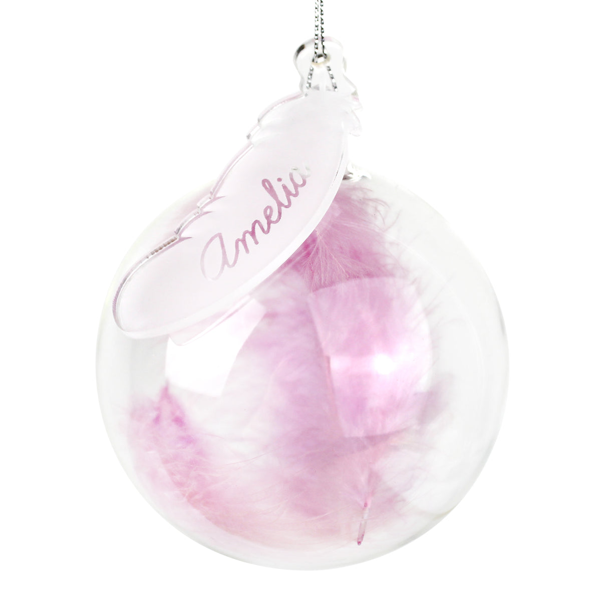 Personalised Pink Feather Glass Bauble - image 2