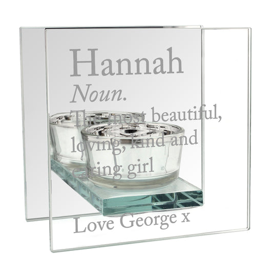 Personalised Definition Mirrored Glass Tea Light Candle Holder - image 2