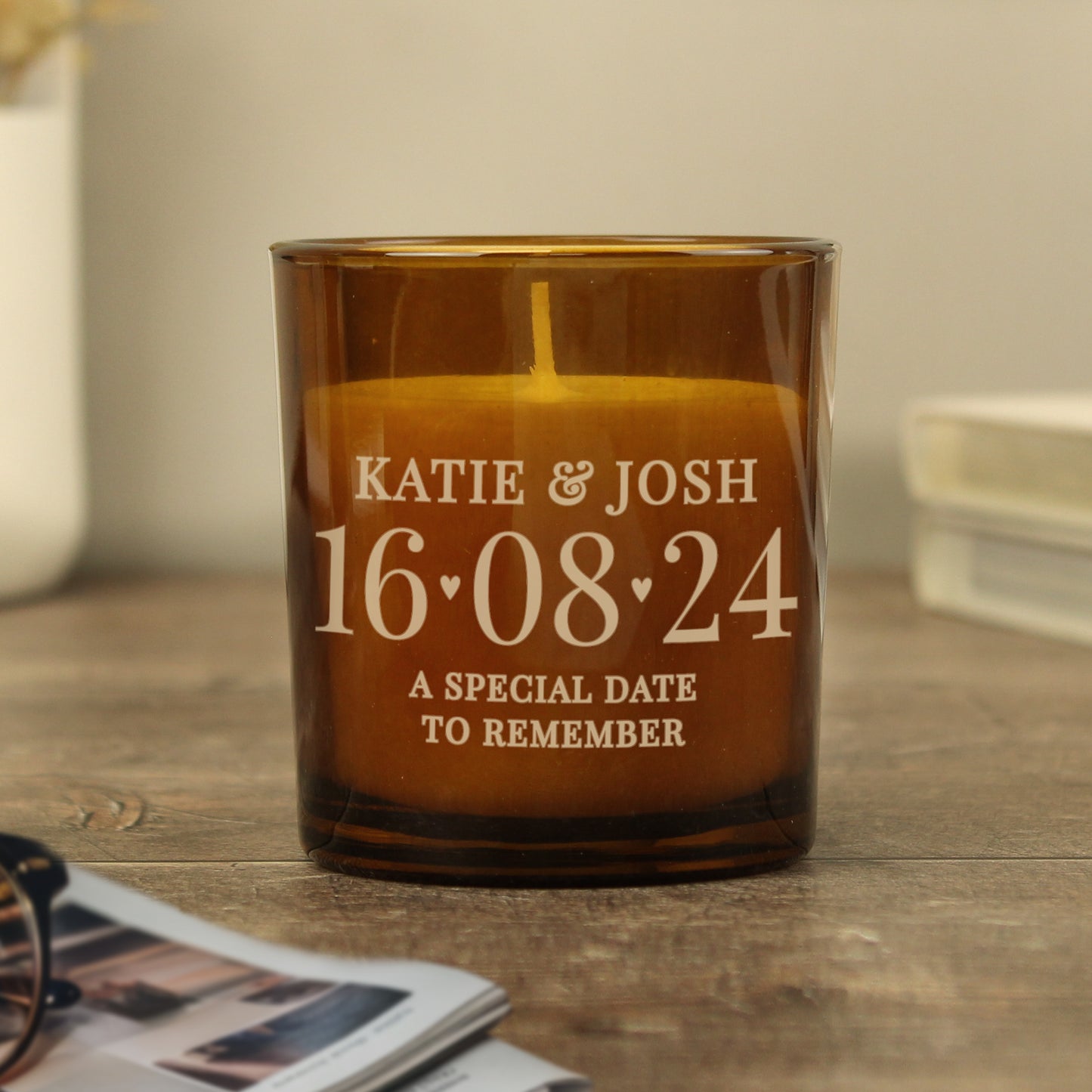 Personalised Special Date Amber Glass Candle - image 7