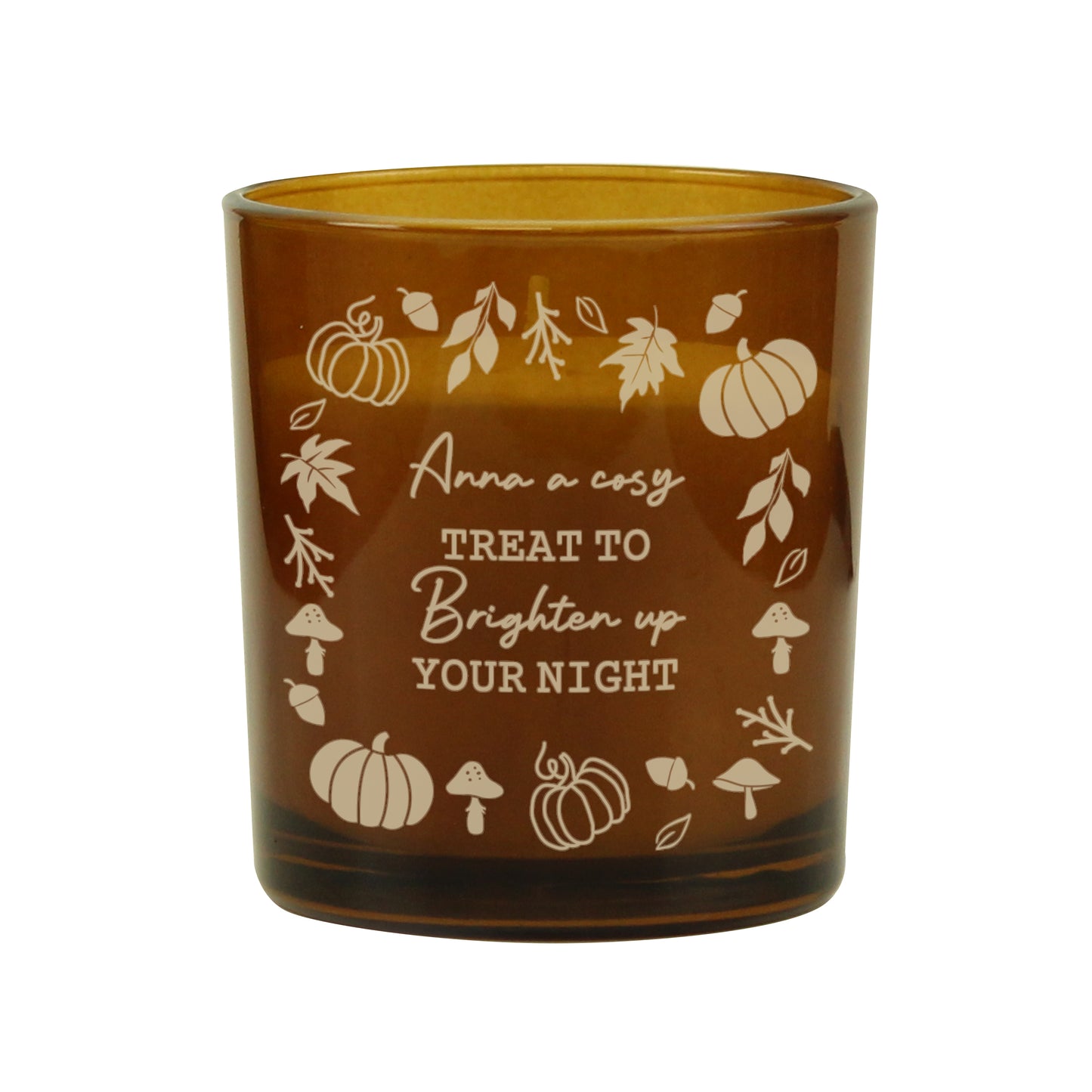 Personalised Pumpkins Amber Glass Vanilla Candle – Autumn Seasonal Scented Gift - image 5