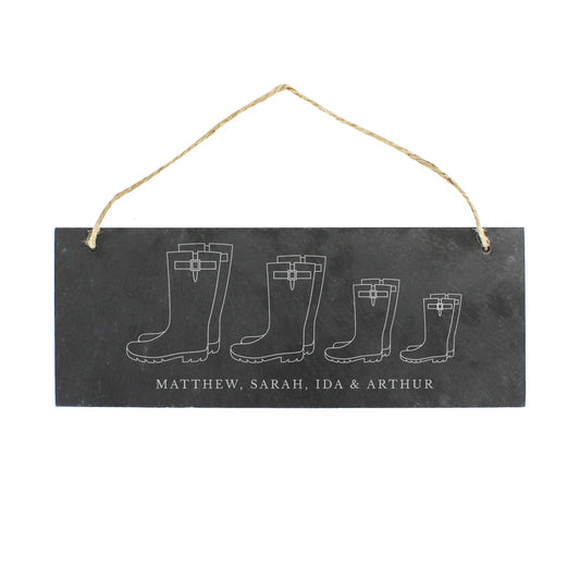 Personalised Welly Boot Family of Four Hanging Slate Plaque - image 2