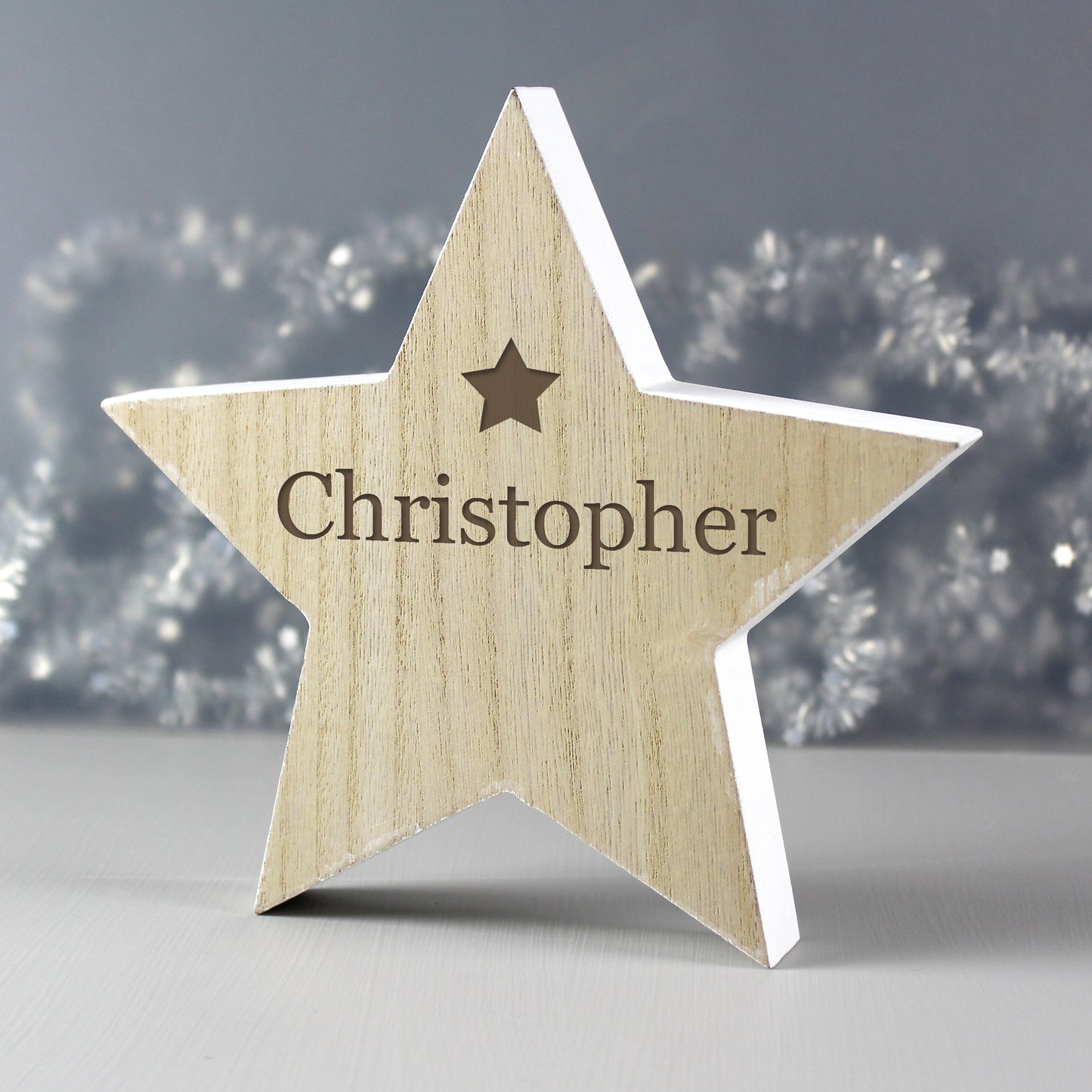 Personalised Any Name Rustic Wooden Star Decoration - image 4