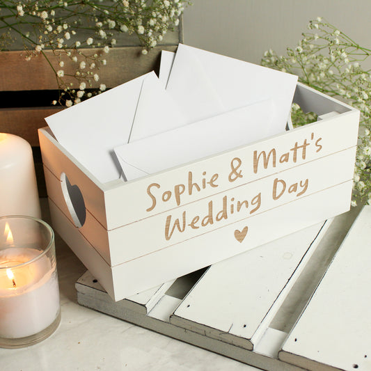Personalised Free Text Heart White Wooden Crate - image 3