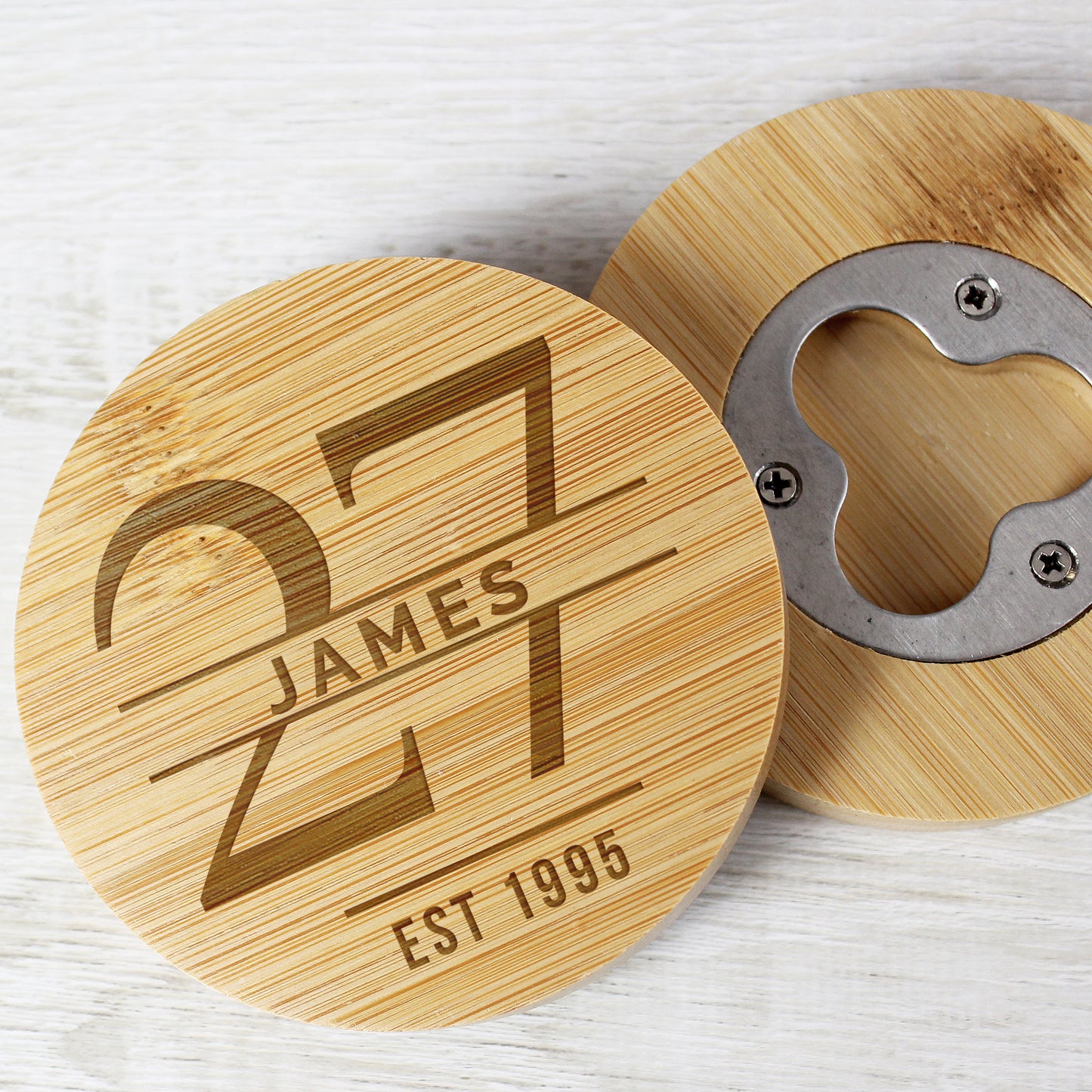 Personalised Big Age Bamboo Bottle Opener Coaster - image 6