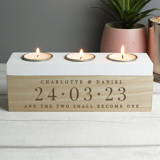 Personalised Special Date Triple Tea Light Box - image 2